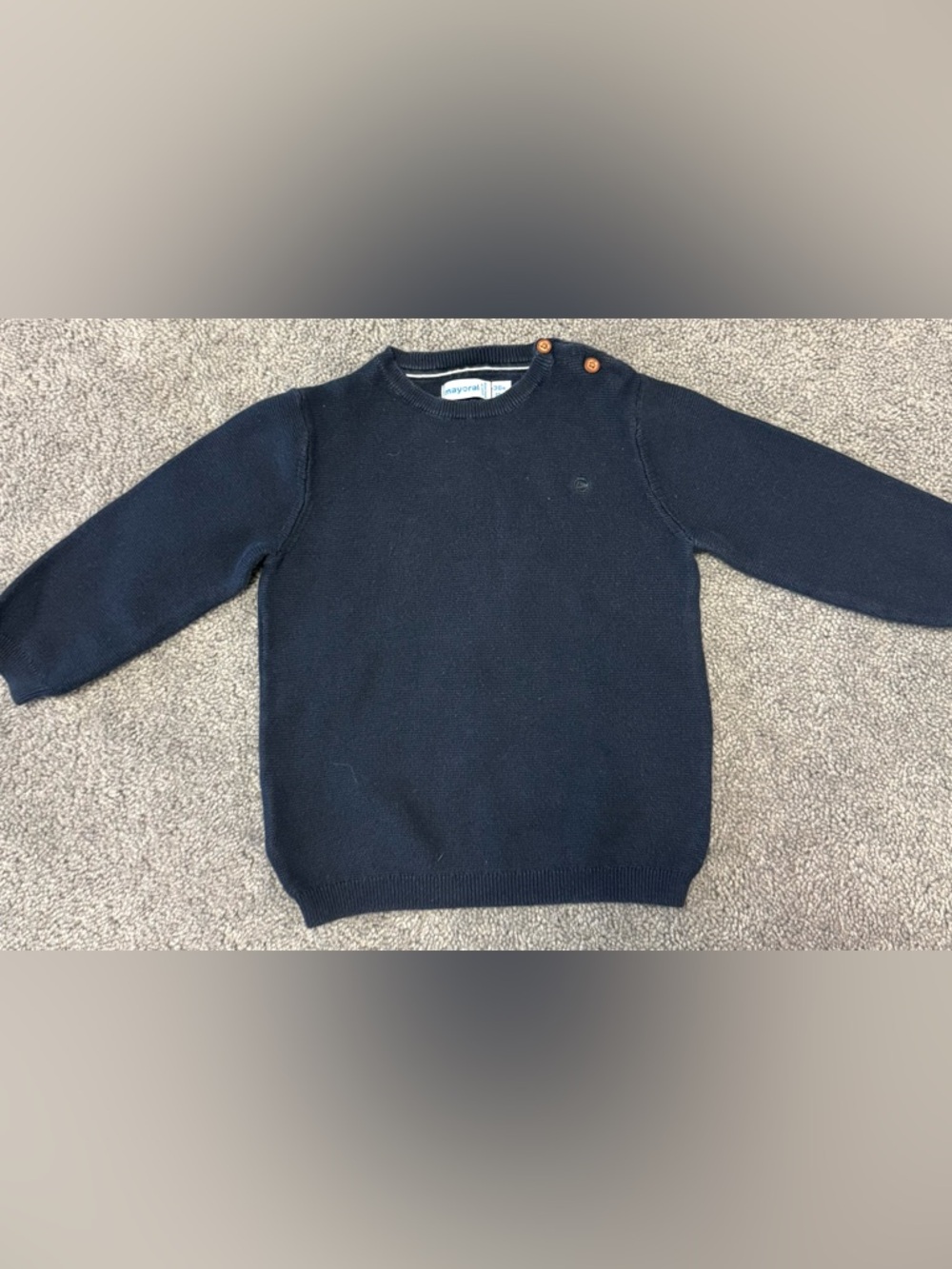 Mayoral Kids Dark Blue Crewneck Sweater with Shoulder Buttons, 3T